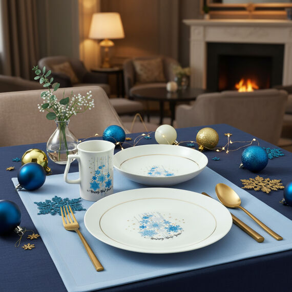 Yeni Yıl Camelia 3 Parça Tek Kişilik Bone Yemek Takımı - 6483 - 5