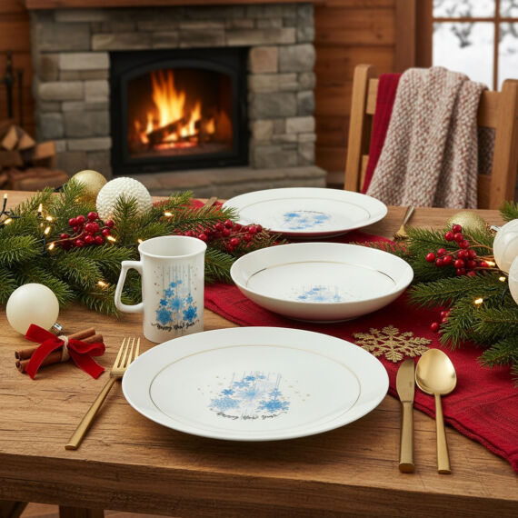 Yeni Yıl Camelia 3 Parça Tek Kişilik Bone Yemek Takımı - 6483 - 1