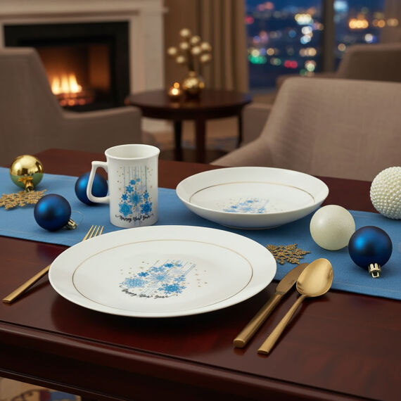 Yeni Yıl Camelia 3 Parça Tek Kişilik Bone Yemek Takımı - 6483 - 2