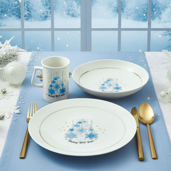 Yeni Yıl Camelia 3 Parça Tek Kişilik Bone Yemek Takımı - 6483 - 10