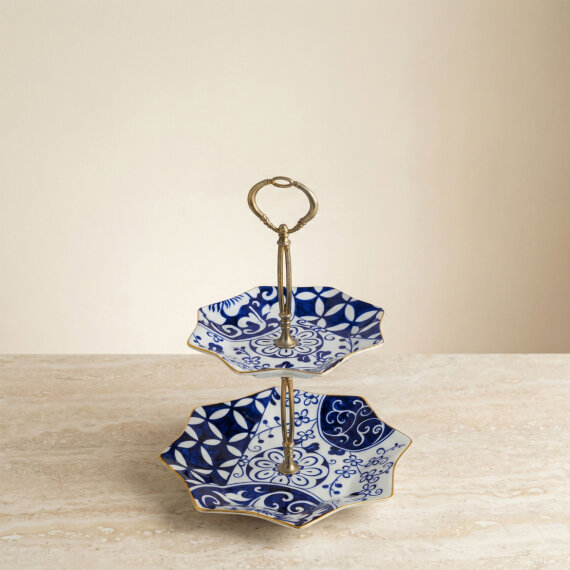 Özel Tasarım El Dekoru Yıldız Şekilli İki Katlı Dekoratif Sunumluk Kurabiyelik - 2