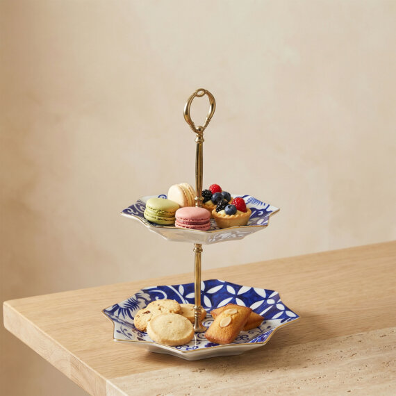 Özel Tasarım El Dekoru Yıldız Şekilli İki Katlı Dekoratif Sunumluk Kurabiyelik - 3