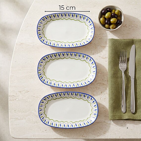 Zeytin 15 cm 3'lü Porselen Kayık Tabak Seti - 1