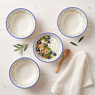 Zeytindalı Desenli 14 cm 4'lü Çorba ve Salata Kasesi - GÜRAL PORSELEN