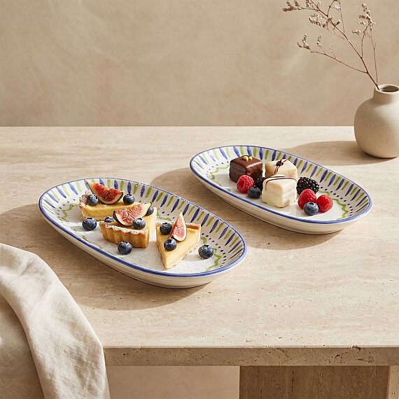 Zeytindalı Desenli 19 cm 2'li Porselen Kayık Tabak Seti - 4