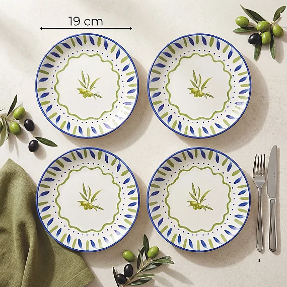 Zeytin Dalı 19 cm 4'lü Porselen Pasta Tabağı Seti - 2