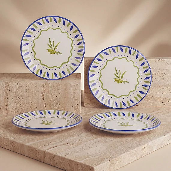 Zeytin Dalı 19 cm 4'lü Porselen Pasta Tabağı Seti - 3
