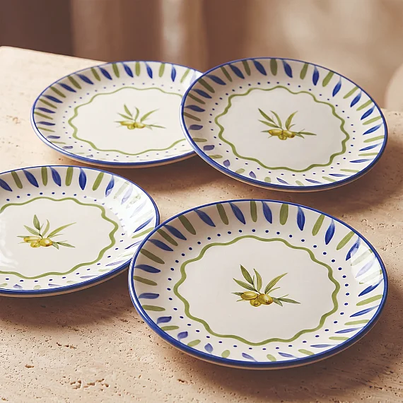 Zeytin Dalı 19 cm 4'lü Porselen Pasta Tabağı Seti - 4
