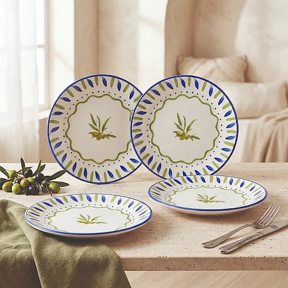 Zeytin Dalı 19 cm 4'lü Porselen Pasta Tabağı Seti - 5